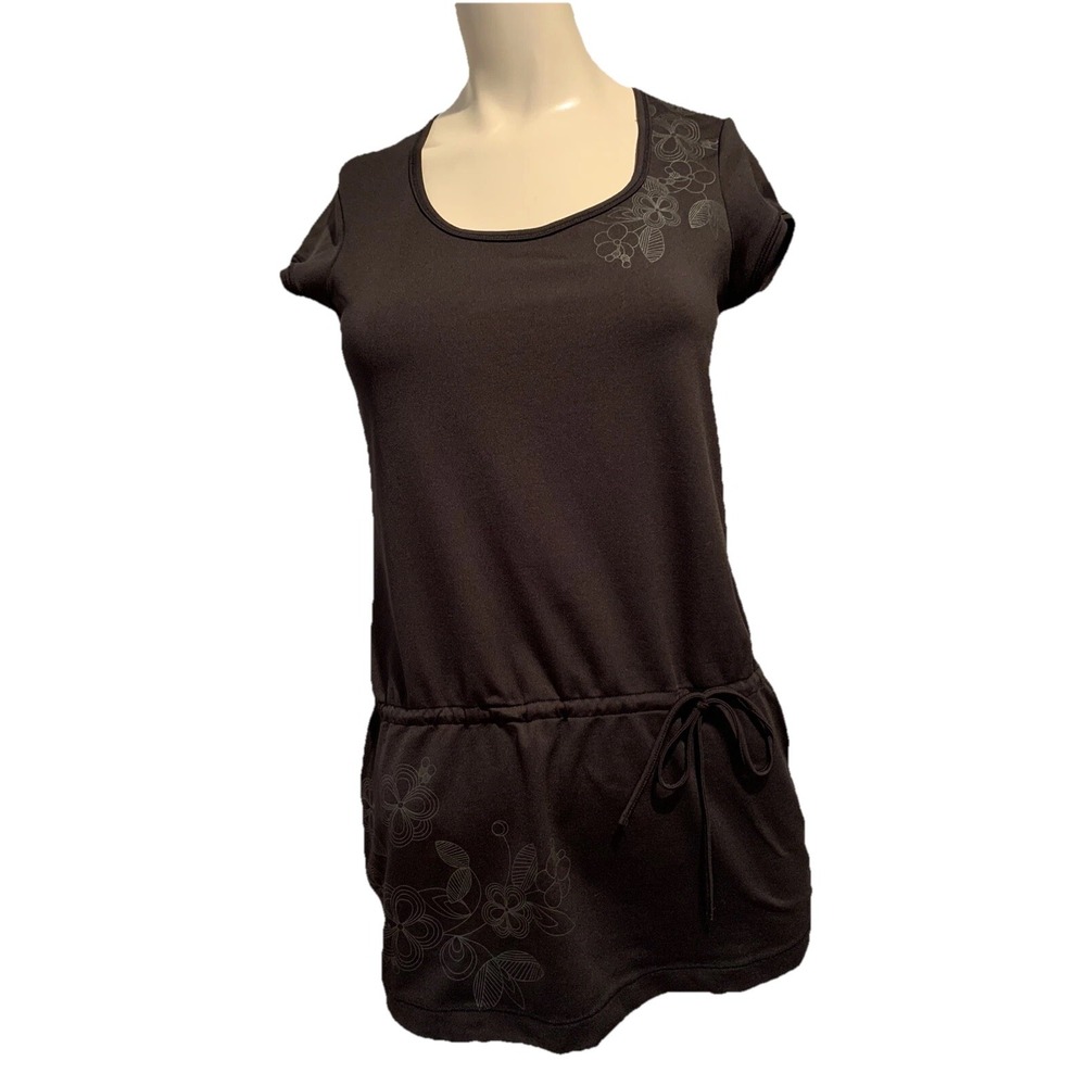 Lole  Black Top  short sleeve top With Drawstring Floral Small